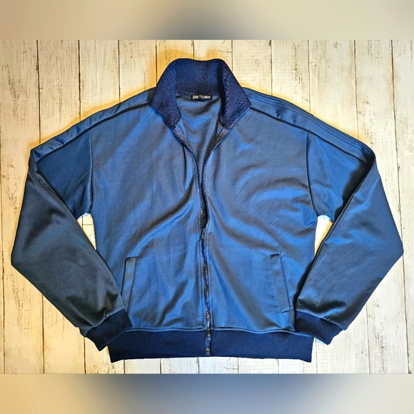 Zara Dark Blue/Teal Full Zip Retro Track Jacket with Pockets Collared Medium - Picture 4 of 11